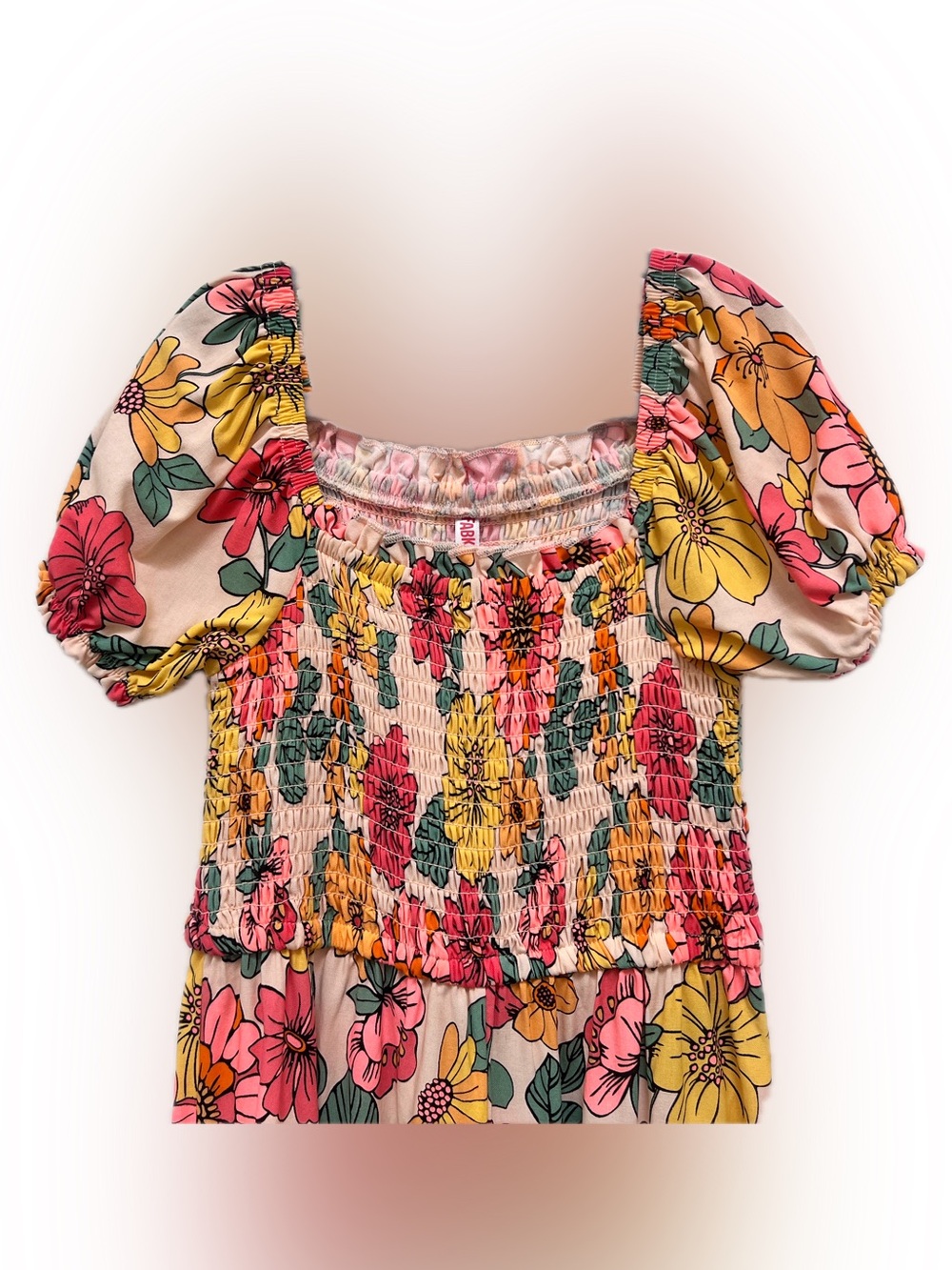 FabKids Girls Size 8 Floral Smocked Puff Sleeve Wide Leg Jumper - Picture 3 of 12